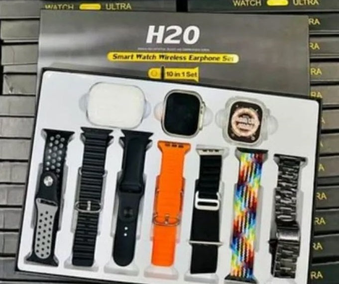 H20 10 IN 1 Ultra Smart Watch 1 Earbuds 7 Straps With 1 Watch Case