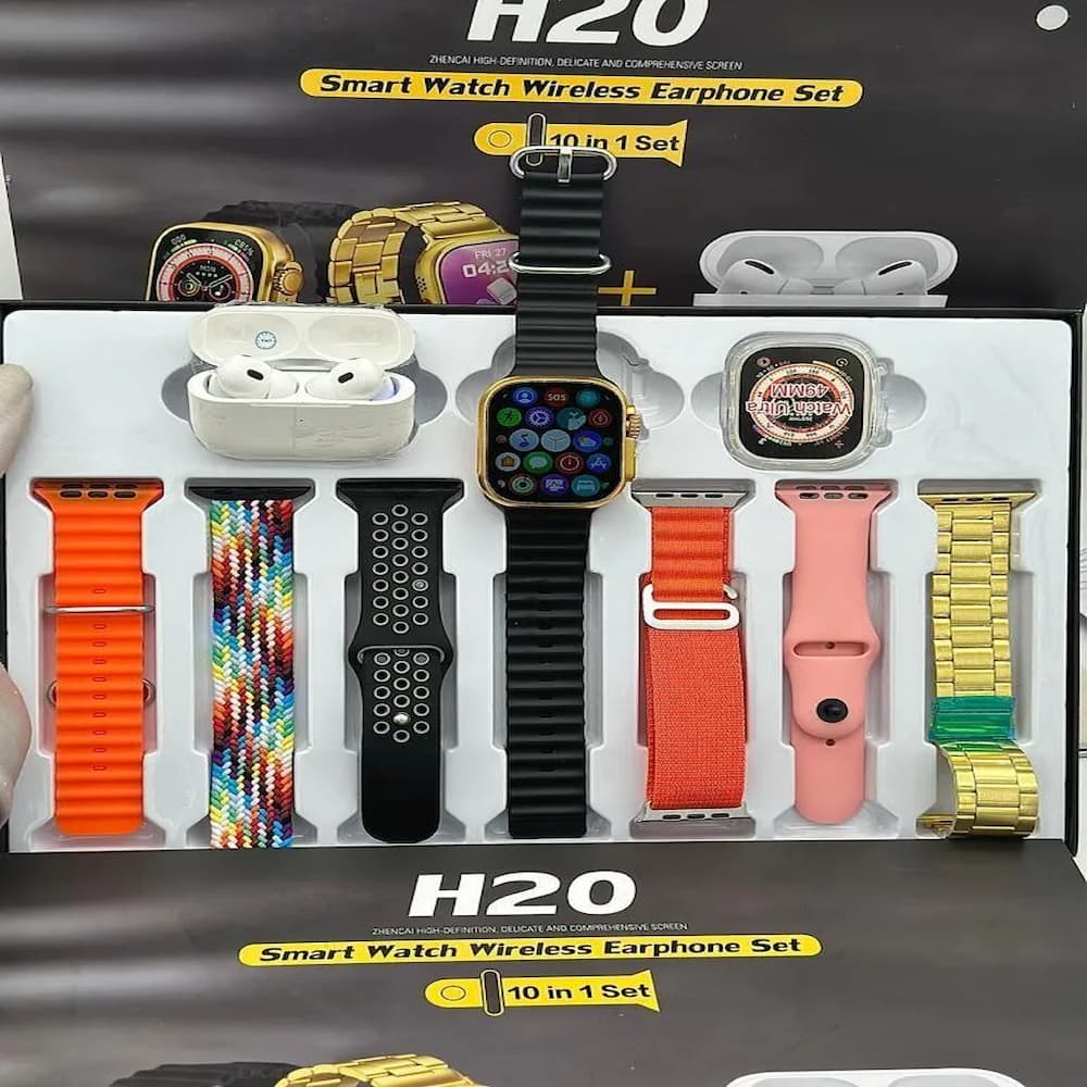 H20 10 IN 1 Ultra Smart Watch 1 Earbuds 7 Straps With 1 Watch Case